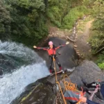 Technical rope descent in the Chamana sector, a top Baños adventure.