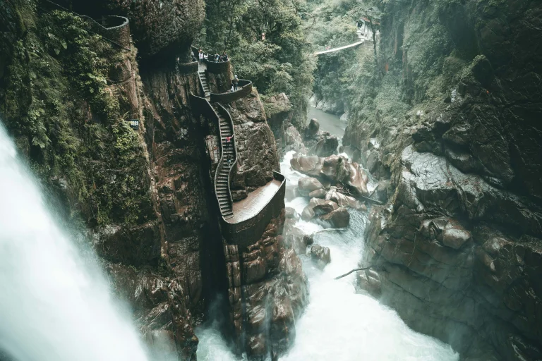 The majestic Pailon del Diablo Waterfall in Baños Ecuador